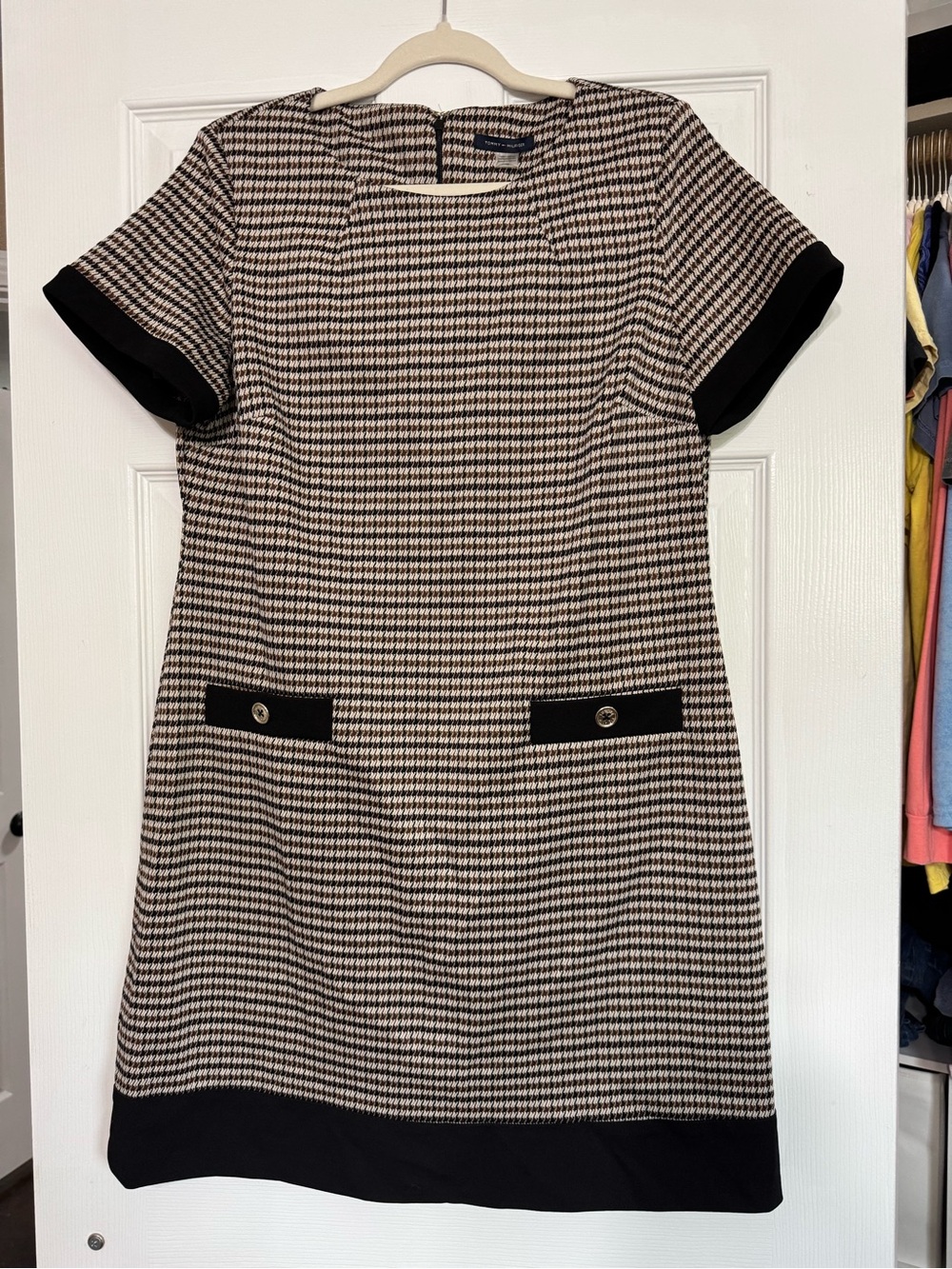 Tommy Hilfiger Black & Cream Houndstooth Shift Dress